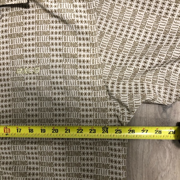 Exco Jeans for Life AOP Spell out Short sleeve top Dress shirt tan & brown XL 🤎 - Picture 9 of 11